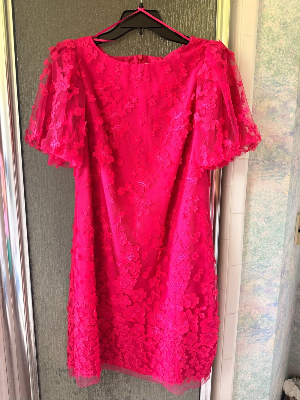 Eliza J Hot Pink Floral Lace Midi Dress